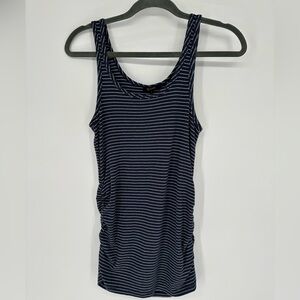 Quince Maternity Tank Top Women S Navy White Striped Ruched Bamboo Blend Stretch